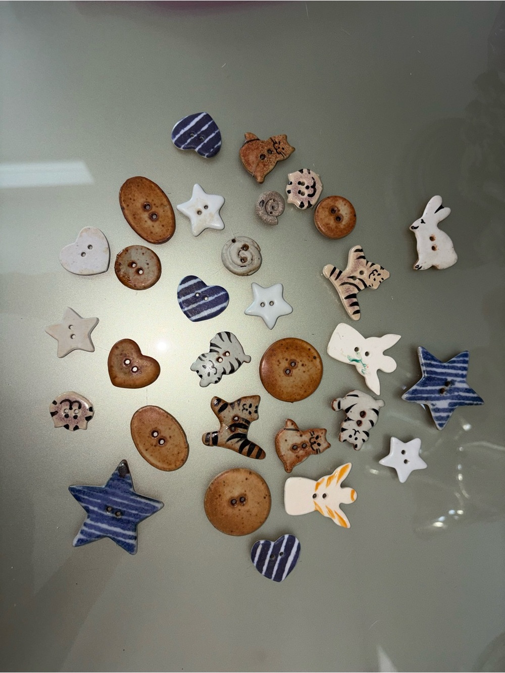 Assorted handmade Decorative Buttons - Blue, White, Brown